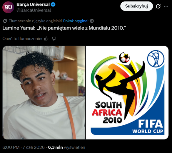 Lamine Yamal i jego słowa nt. MUNDIALU 2010 (miał wtedy 3 lata) xD